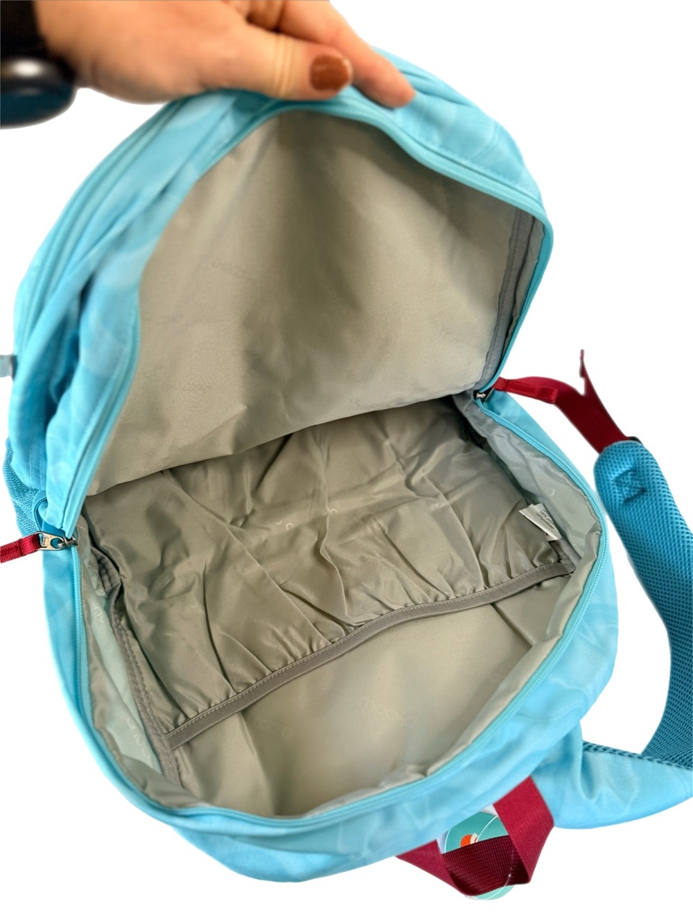 Choco Mocha Light Blue Women's Everyday Backpack with Red Accents NWT - Picture 8 of 9